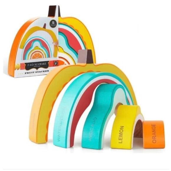 FAO Schwarz Fruit Stacker Wood Building Set, Montessori Toy, Nesting Puzzle NEW! - Picture 4 of 9